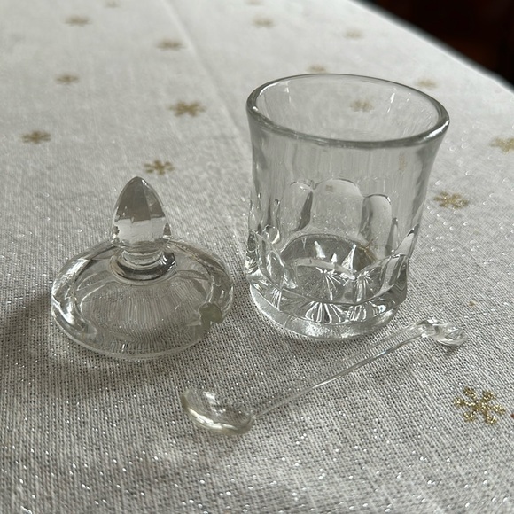 MCM miniature glass jam jelly jar, salt cellar, 3 piece set, EUC - Picture 2 of 10